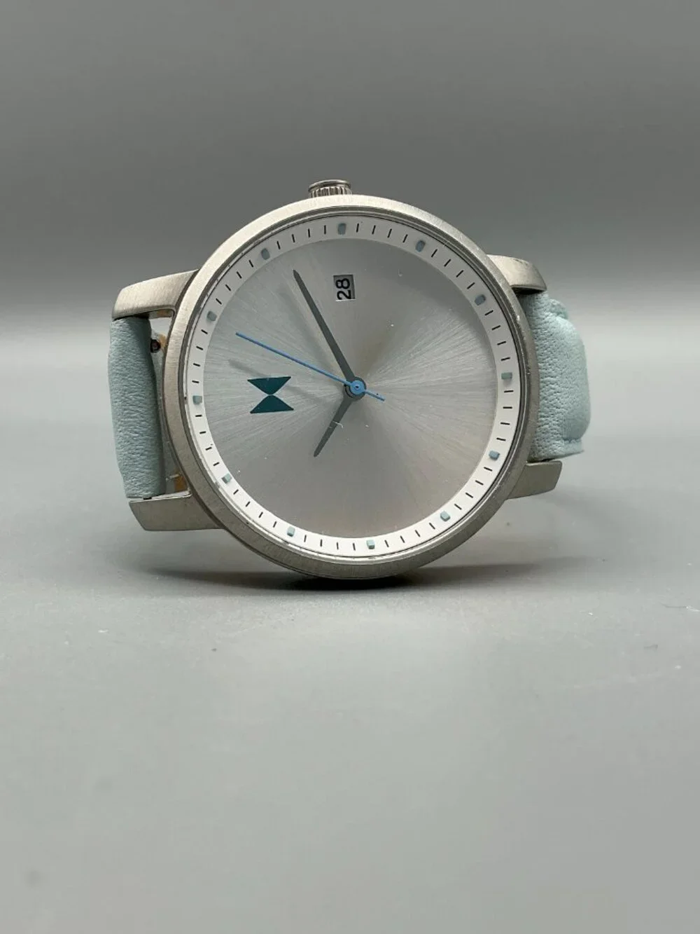 MVMT Skyline Womens Watch 38mm Silver Tone Blue Leather Band New Battery